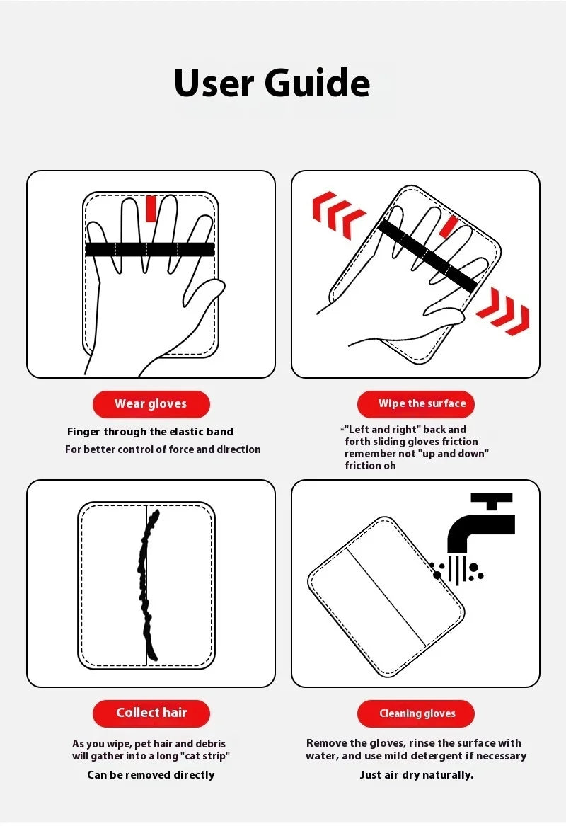 Pet Hair Removal Tool Reusable Static Removal Gloves, Double-Sided Grooming Gloves for Pets, Removes Pet Fur Hair for Carpets